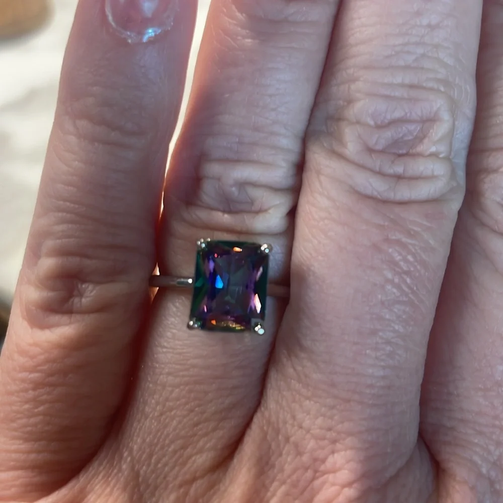 Large Mystic topaz solitaire ring 925 sterling silver size 6